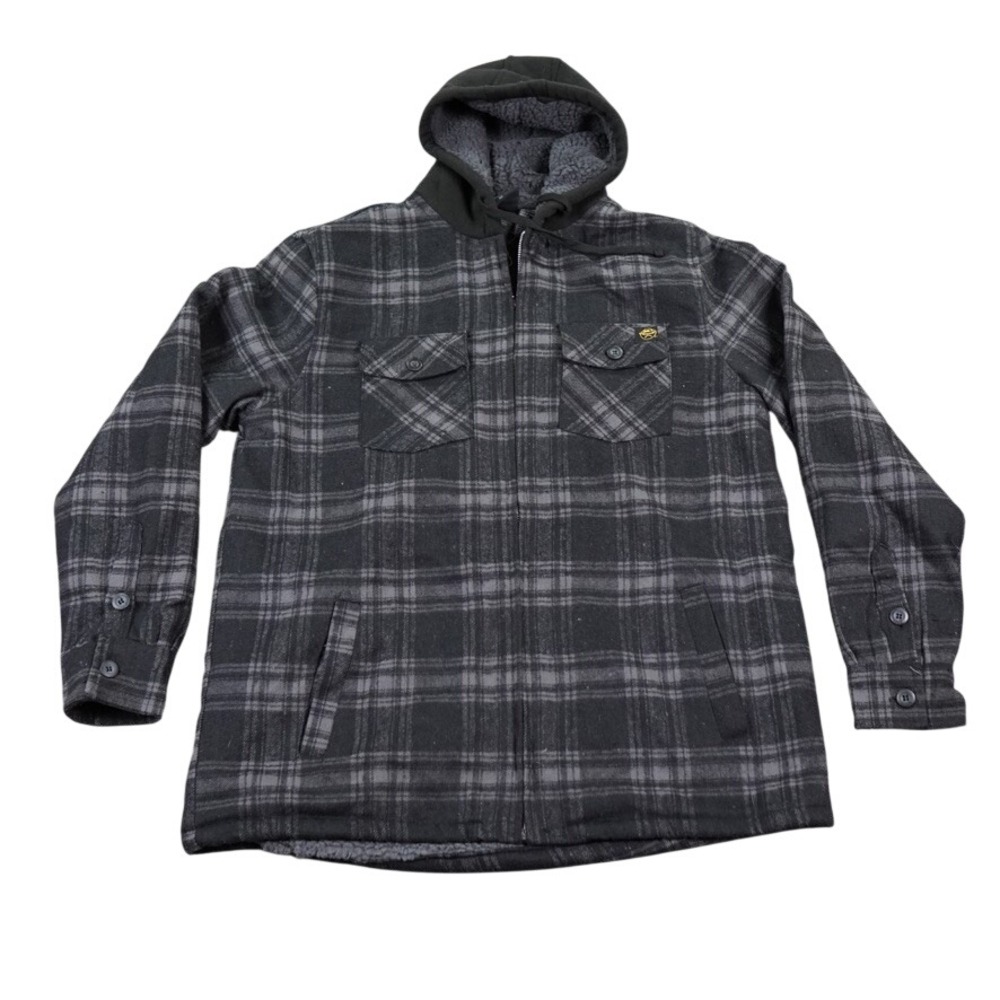 Lowrider Hoodie Thick Sherpa Lined Jacket Men Medium Black Gray Plaid Hooded Hit